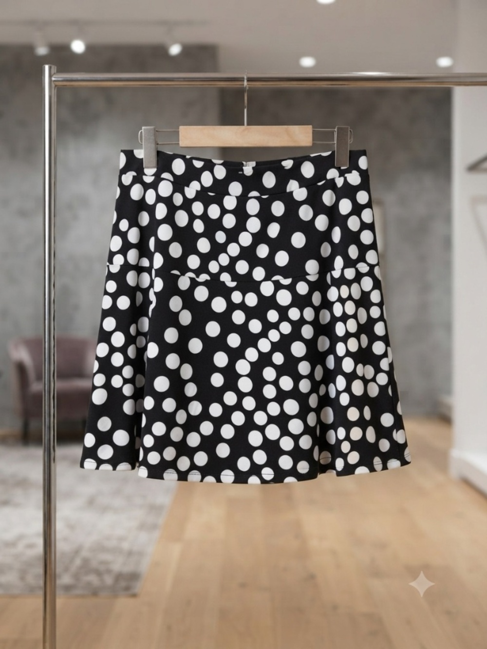 Reitmans Black & White Polka Dot Skater Skirt Petite L/G